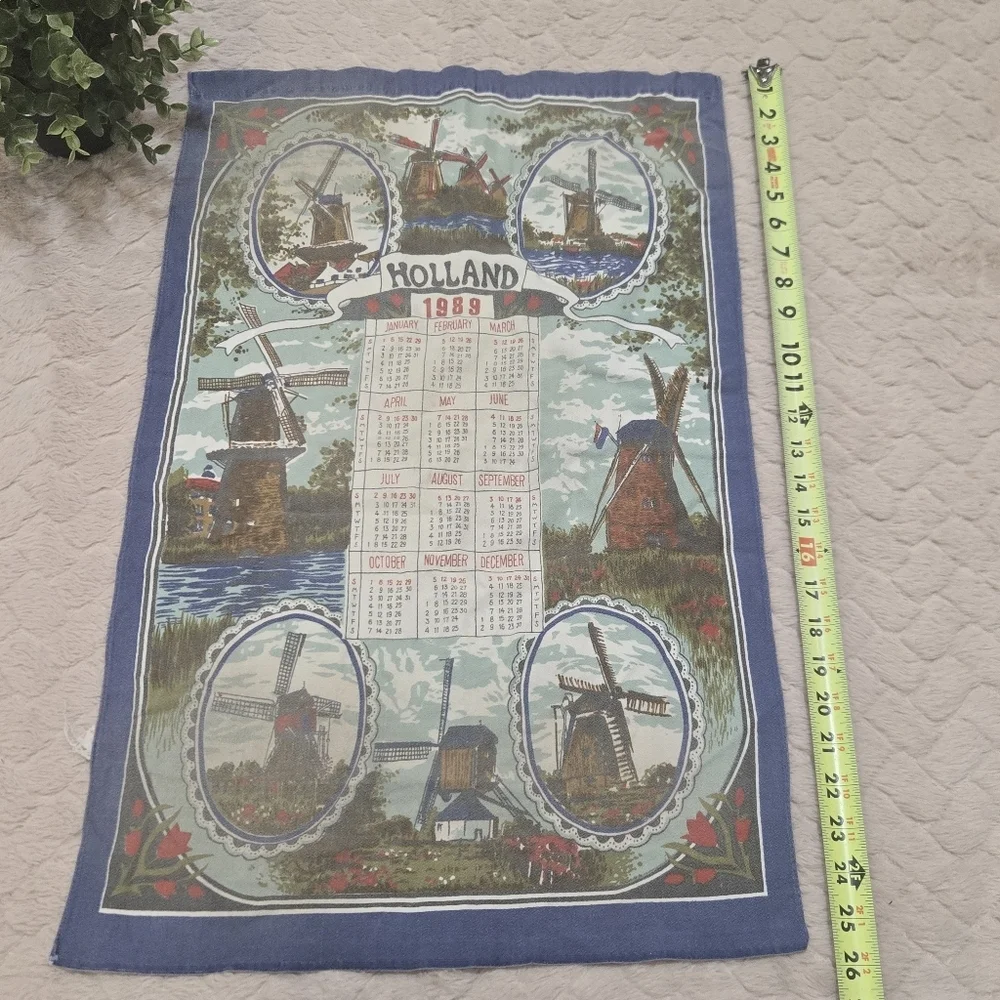 Vintage 1989 Holland-themed Calendar Tea Towel